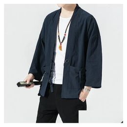 Chaquetas para hombres verano harajuku hombres de protección solar kimono macho casual costura abierta sólida china china entrega de caída aparto dhku3