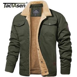 Heren Jassen Tacvasen Turndown Collar Winter Cotton Jackets Mens Sherpa Trucker Militaire Parka Green Tactische lading Lagen Kleding overjassen 220912