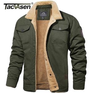 Heren Jassen Tacvasen Turndown Collar Winter Cotton Jackets Mens Sherpa Trucker Militaire Parka Green Tactische lading Lagen Kleding overjassen 220912