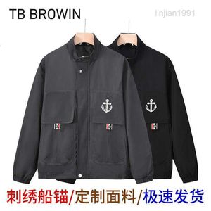 Vestes pour hommes TB BROWIN nouvelle veste à col haut unisexe motif ancre de bateau multi-poches fermeture éclair manteau décontracté broderie