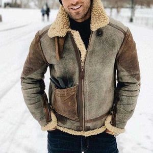 Vestes pour hommes épais craqueants en cuir en cuir manteau hiver naturel mouton de mouton fourrure à la fourrure chaude contraste couleurs veste