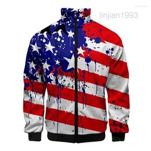Vestes masculines drapeau américain Stars et rayures 3d stand collier masculine femme zipper veste décontractée de manteaux longs manteau mâle