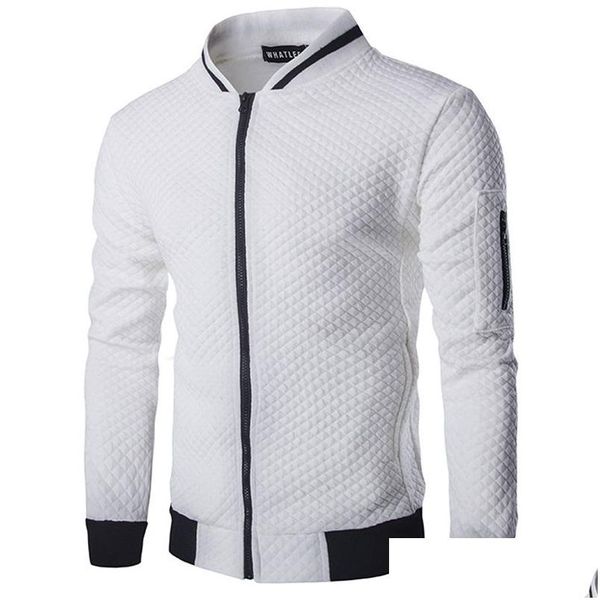 Chaquetas para hombre al por mayor-Nueva tendencia Chaqueta blanca Hombres Veste Homme Bomber Moda Slim Fit Argyle Cremallera Varsity Casual para entrega de gota Dhe7X