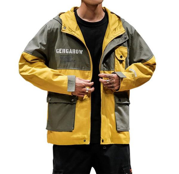 Chaquetas para hombre invierno otoño moda Casual nueva chaqueta con capucha diseño de bolsillo cortavientos holgado caqui amarillo tamaño grande M5XL2329243