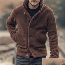 Heren jassen winterjas fleece jassen streetwear lange mouwen effen revers bovenkleding knopen pluizig mode P overjassen drop levering Dhvla