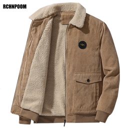 Chaquetas para hombre Chaqueta de lana de invierno Hombres Cálido Abrigo de cuello de piel de pana gruesa Moda casual masculina Outwear a prueba de viento al aire libre 231109