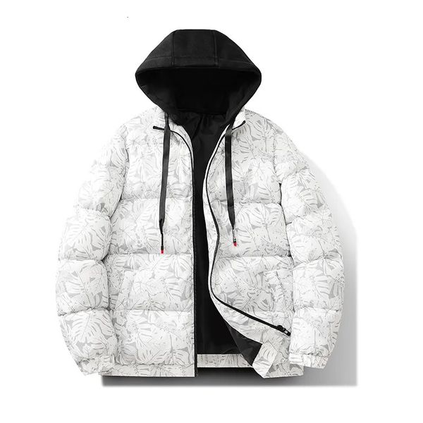 Vestes pour hommes hiver chaud manteau à capuche coupe-vent feuille d'érable impression Parkas voyage en plein air amoureux veste décontractée vêtements en coton en vrac 231009