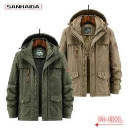 Giacche da uomo Giacca a vento invernale in pile Caldo spesso antivento Parka Moda uomo Giacca militare con cappuccio Cappotto Taglia maschile M6XL 231212