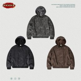 Hommes Vestes ZODF Automne Hiver Rétro 410GSM Poids Lourd Pour Hommes Unisexe Lâche Zipper PU En Cuir À Capuche Manteaux Streetwears HY0446 220902