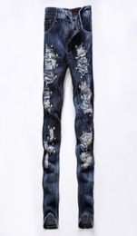 Herenjeans 2016 Nieuwe rikte elatische jeans modeontwerper Biker Jeans Casual Men Deskled Skinny Jeans Slim Fit7300864