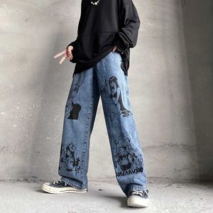 Heren Jeans 2021 Japan Cartoon Anime Meisje Graffiti Harajuku Mannen Baggy Jeans Broek Y2K Rechte Vrouwen Brede Vintage Denim broek Oversize T221102