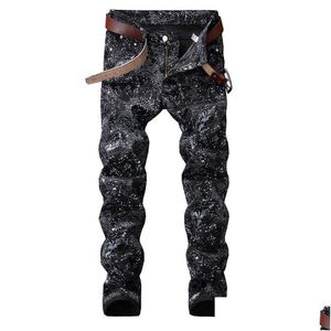 Jeans pour hommes 2021 Pantalon Slim Fit Mode Noir Imprimé Crayon Stretch Denim Drop Livraison Vêtements Vêtements Dhigg