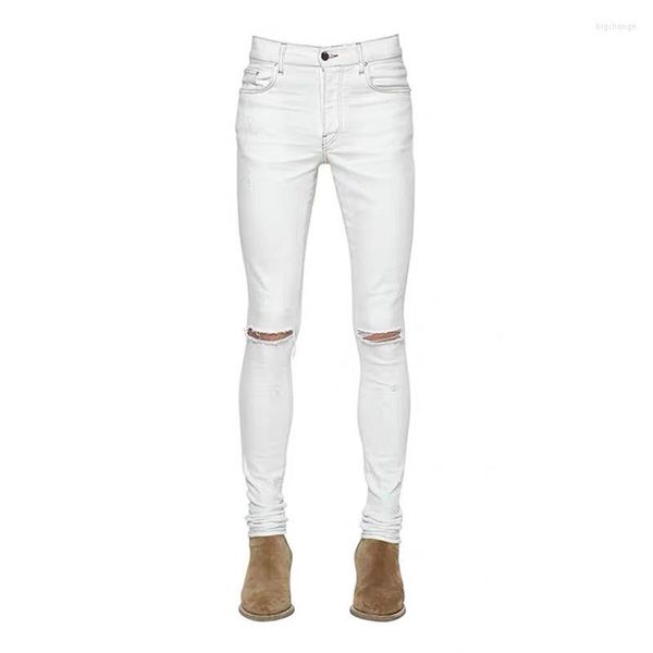 Jeans pour hommes 2023 hommes maigre printemps été mode blanc décontracté coton mince droit mâle Denim pantalon Vaqueros Hombre