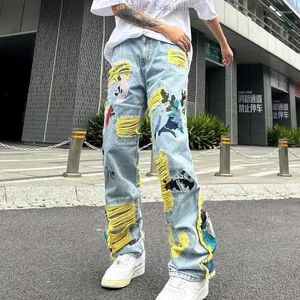 Jeans pour hommes 2023 Streetwear hommes élégant Hip Hop déchiré Patch pantalon ajusté décontracté pantalon en Denim droit