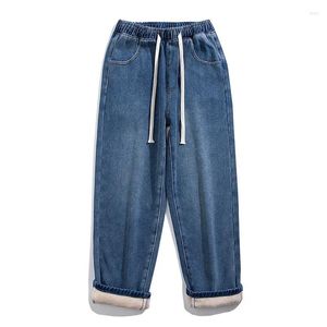 Jeans pour hommes 2024 hiver hommes chaud Baggy Streetwear mode coréenne Denim pantalon à jambes larges polaire épais pantalon décontracté mâle marque bleu