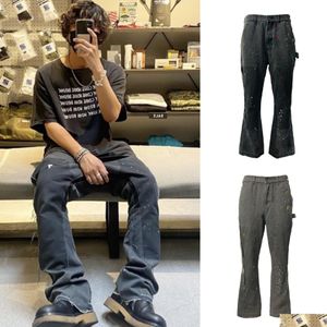 Jeans pour hommes 2024SS Hommes Flare Splice Washed Denim Pantalon Streetwear Flared Drop Livraison Vêtements Vêtements Otie3