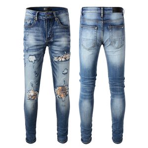 Jeans para hombre 22ss hip-hop marca AMR retro rasgado costura para hombre diseñador motocicleta montar pantalones delgados tamaño 28-40 1 FGJP