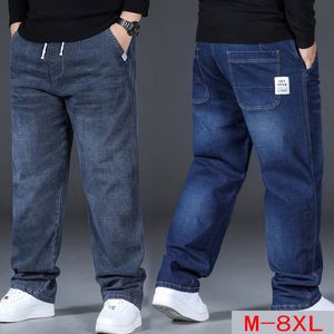 Jeans pour hommes 8XL surdimensionné bleu pantalon en Denim droit hommes grande taille pantalon ample mâle casual taille élastique noir 230915