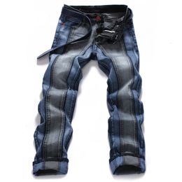 Jeans pour hommes ABOORUN noir bleu Patchwork Streetwear Denim pantalon droit décontracté Cowboy pour homme R2356 230927