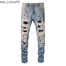 Jeans para hombre Am Ropa de diseñador Es Pantalones de mezclilla Moda desgastada para hombres r Leggings ajustados elásticos Lavado Raspado Juventud Persona Amirlies Amis Amii