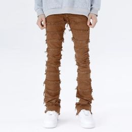 Heren Jeans Amerikaanse High Street Erosie Beschadigd Bont Vintage Jeugd Trendy Rechte Slanke Slanke Micro Broek streetwear 230607