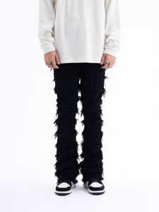 Heren Jeans Amerikaanse stijl zwarte erosie beschadigd ruwe high street jeans mens ins hiphop mode vintage skinny broek streetwear 230606
