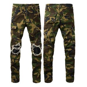 Heren Jeans Army Green Pants Man gewassen motorbroek mode casual volwassen trendy denim pant hiphop motorcycle camouflage Jean