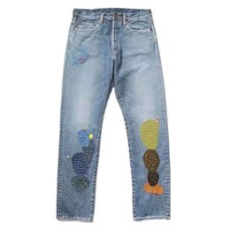 Jeans pour hommes Arrivée Kapital Hirata et Hiroshi Retro Denim Boot Cut Pantalon Splice Tissu Lavage Eau Patch Broderie À La Mode pour Hommes 230712