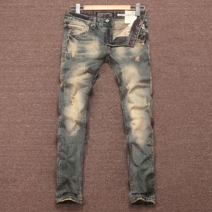 Jeans pour hommes automne et hiver mode Vintage déchiré couleur unie petit pied pantalon décontracté confort haute qualité Stretch 230629