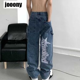 Herenjeans herfst streetwear retro hiphop brief thermoprint jeans man los rightleeg broek wideleg voor mannen mannelijk 230310
