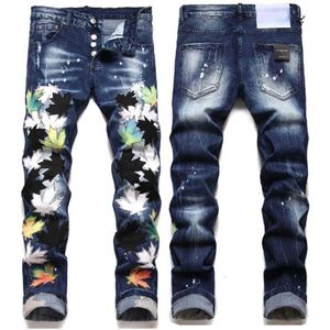 Heren jeans badge scheurt stretch zwarte jeans mode slanke fit gewassen motocycle denim broek panelen hiphop broek