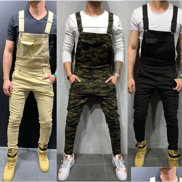 Jeans para hombre Big Pocket Camuflaje Impreso Denim Babero Monos Monos Ejército militar Ropa de trabajo verde Eralls Moda Casual Drop DHVLI