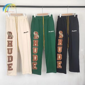 Heren Jeans Zwart Groen Abrikoos Rhude Joggingbroek Heren Dames 1 Losse Handdoek Geborduurde Casual Broek Jogger Multi Pocket Broek 231117