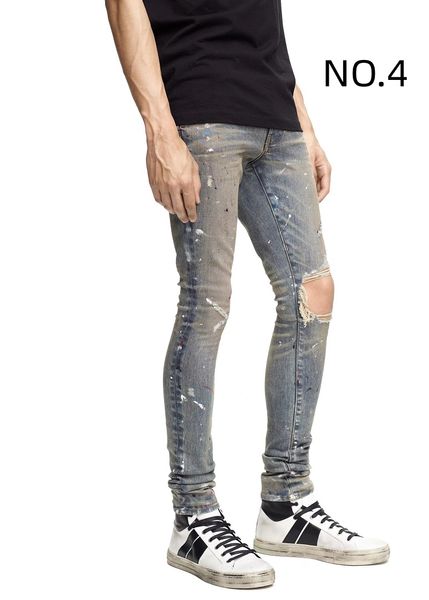 Jeans pour hommes Pantalons de créateurs déchirés noirs pour taille moyenne Slim Fit Léopard Patch Long Bleu Clair Impression Coton SelfCultivation Make