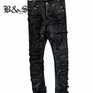 Jeans para hombre BLACK STREET High Street Hip Hop Lona de cera Agujero de rotura hecho a mano retro 230327