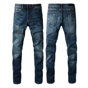 Heren Jeans Blauw Geplooide Denim Broek Man Gewassen Biker Broek Mode Casual Volwassen Trendy Denim Broek Hip Hop Motorfiets Gewassen Jean