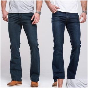 Heren jeans laars gesneden licht wijd uitlopende slanke fit blauw zwarte ontwerper klassieke mannelijke stretch denim drop levering kleding kleding dhciq