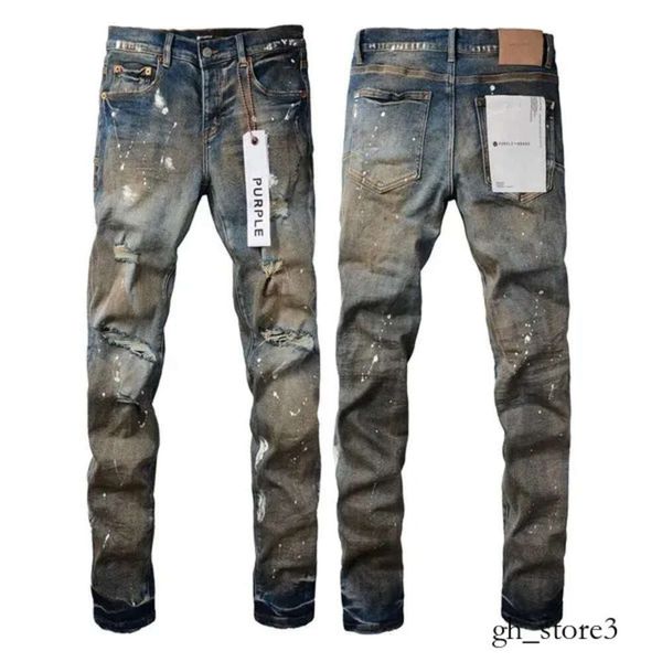 Jeans pour hommes marque violet homme noir haute rue peinture motif Graffiti endommagé déchiré pantalon maigre Denim pantalon 869