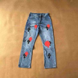 Jeans pour hommes Marques Designer Ch Sanskrit lavé dans un vieux jean droit Coeurs Splash-ink Loose Cross Imprimé Casual 13 Apah BPSJ