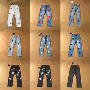 Jeans pour hommes Marques Designer Mens Ch Sanskrit lavé dans un vieux jean droit coeurs Splash-ink Cross imprimé décontracté