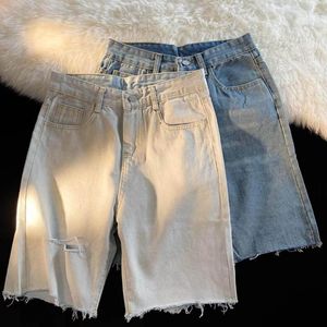 Mens Jeans Casual Solid Short Jean Men Fashion Raged Mid Wistwe Shorts Streetwear para hombres Pantelería angustiada Vintage