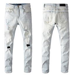 Hommes Jeans Classique Hip Hop Pantalon Styliste Jeans Distressed Ripped Biker Jean Slim Fit Moto Denim Jeans Q6C3