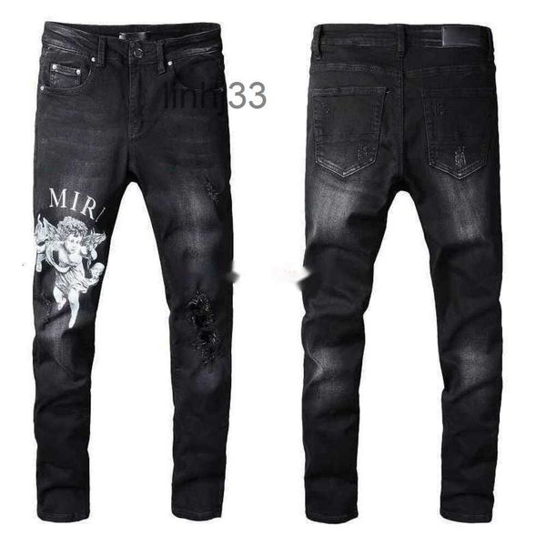 Hommes Jeans Vêtements Designer Amires Denim Pantalons 817 Noir Amies High Street Lettre Ange Modèle Casual Micro Élastique Coton Jeunes Serré Pour Hommes Distres2