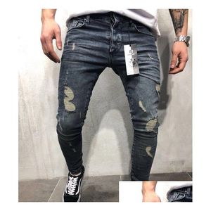 Jeans pour hommes Cool Designer Crayon Skinny Ripped Détruit Stretch Slim Fit Hop Pantalon avec des trous pour hommes Drop Livraison Vêtements Vêtements Dhiel