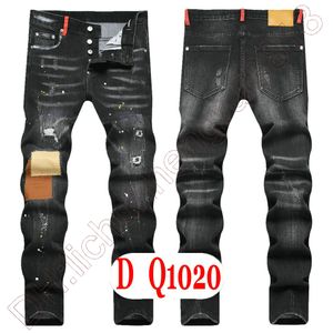 Heren Jeans D2 Luxe Italië Designer Denim Jeans Heren Borduurbroeken DQ21020 Mode Slijtagegaten splash-inktstempel Broeken Motorrijden Kleding US28-42/EU44-58