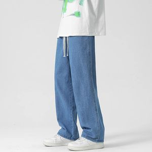 Jeans pour hommes pantalons bleus longs longs en vrac tube droit grande taille rétro polyvalent 240420