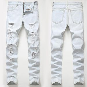 Jeans en Denim pour hommes, Design Tide, couleur claire, ample, droit, Slim, rétro, troué, Long, sauvage, pantalon décontracté, grande taille