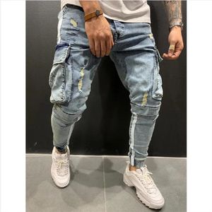 Jeans pour hommes Denim poche pantalon été automne mince mince coupe régulière jean droit élasticité extensible mâle bleu noir pantalon 240115