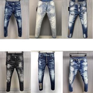 heren jeans denim gescheurde jeans voor mannen mager gebroken italië stijl gat fiets motorfiets rock revival pants282V
