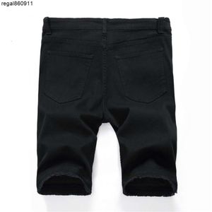 Heren Jeans Denim Shorts Heren Zomer Stretch Slim Fit Korte Designer Katoen Casual Distressed Black Jean Knie